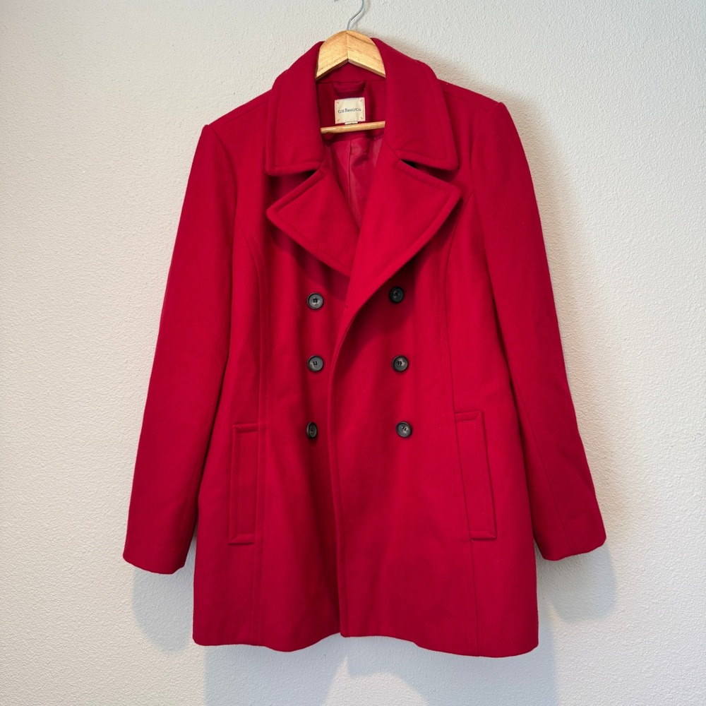 GH Bass and Co Womens Red Double Breasted Pea Coat GAWTG4001 GHAWW595
